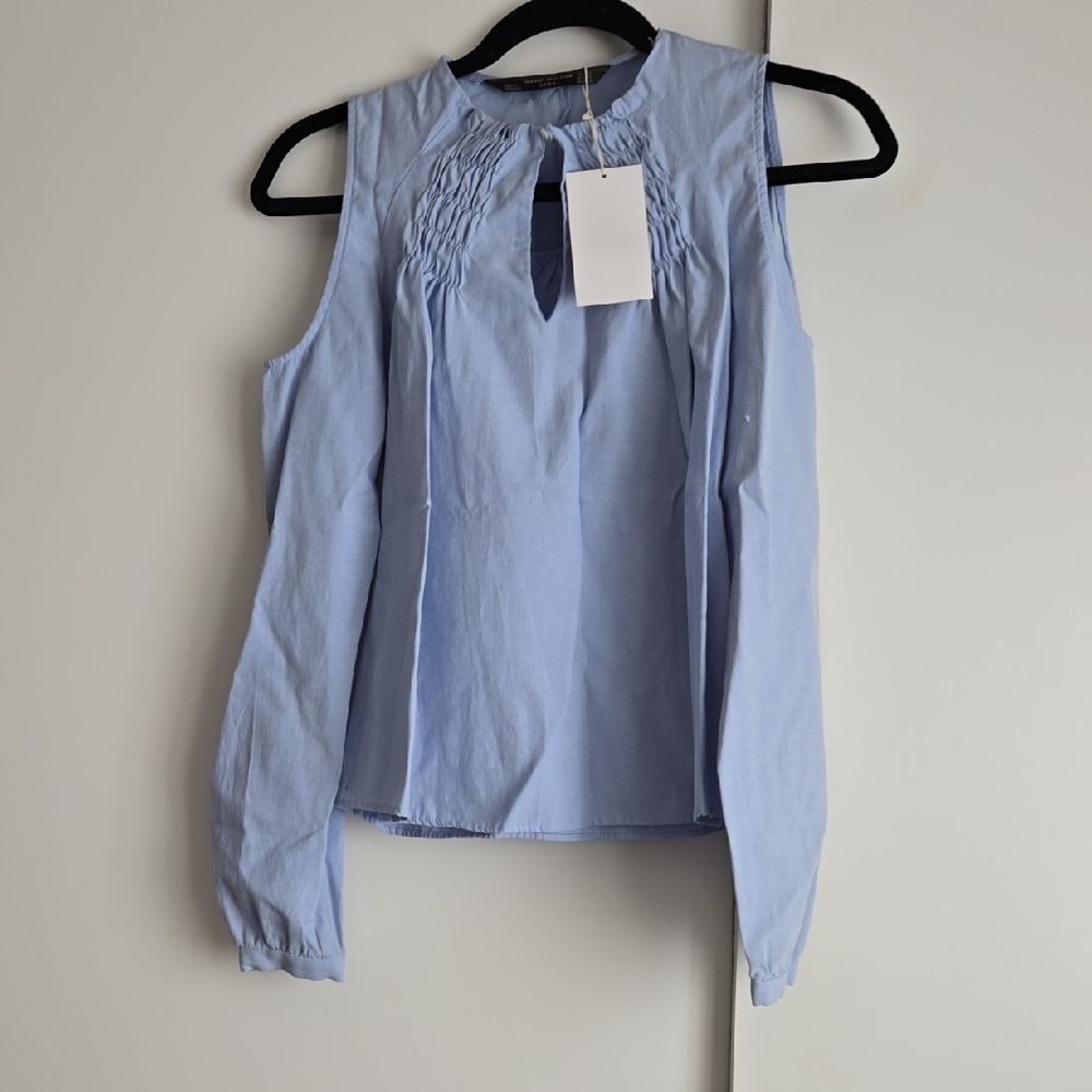 Zara Light Blue Open Shoulder Blouse